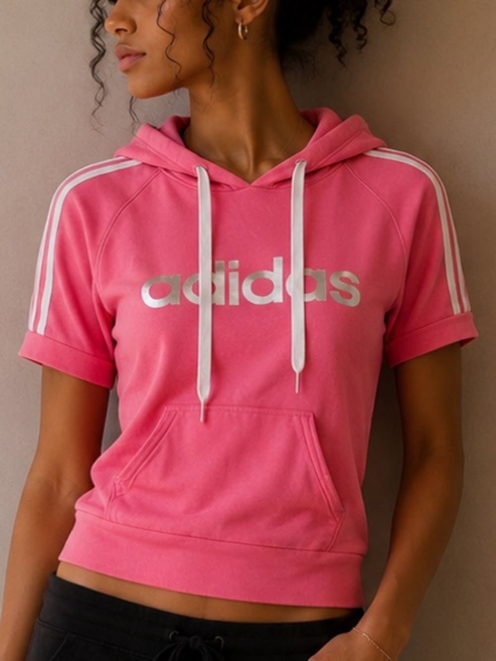 Y2K Adidas Pink Quarter Sleeve Hoodie